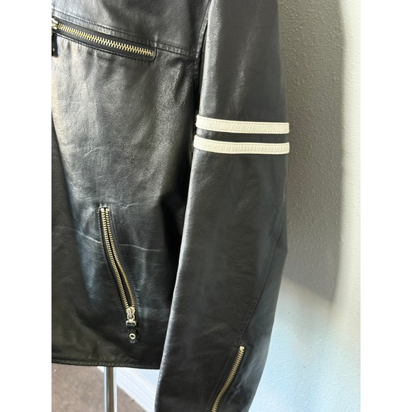 Wilsons Leather M Julian Black Motorcycle Jacket Mens XXL Stripes Biker Racer - Picture 6 of 11